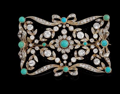 A diamond and turquoise brooch - Gioielli