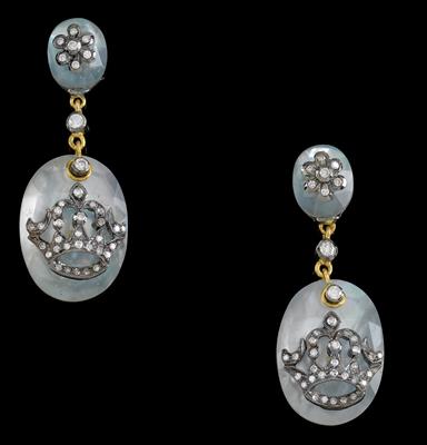 A pair of diamond ear pendants, total weight c. 0.70 ct - Jewellery