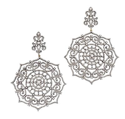 A pair of diamond ear pendants, total weight c. 8 ct - Jewellery