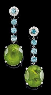 A pair of peridot ear pendants, total weight 31.42 ct - Jewellery