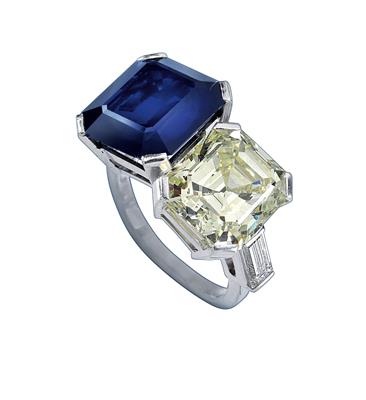Ring mit unbehandeltem Saphir ca. 7,30 ct und Diamant ca. 6 ct - Juwelen