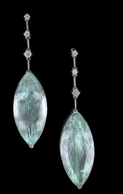 A pair of aquamarine ear pendants total weight 64.54 ct - Klenoty