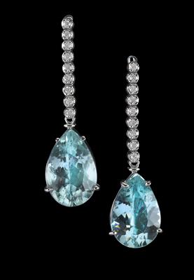 A pair of aquamarine ear pendants total weight 8.92 ct - Jewellery