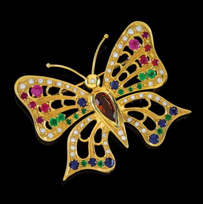 A brilliant and gemstone brooch in the shape of a butterfly - Gioielli