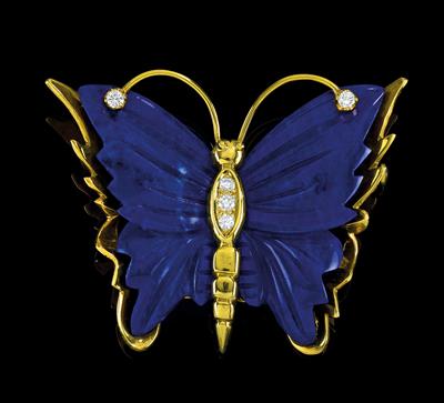 A brilliant and lapis lazuli brooch in the shape of a butterfly - Gioielli
