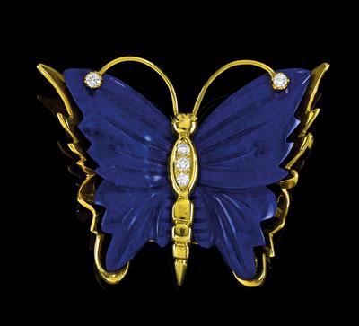 A brilliant and lapis lazuli brooch in the shape of a butterfly - Jewellery