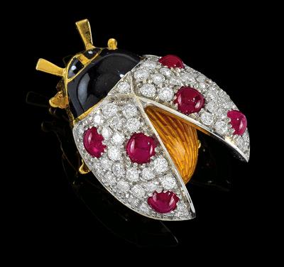 A brilliant and ruby ladybug brooch - Jewellery