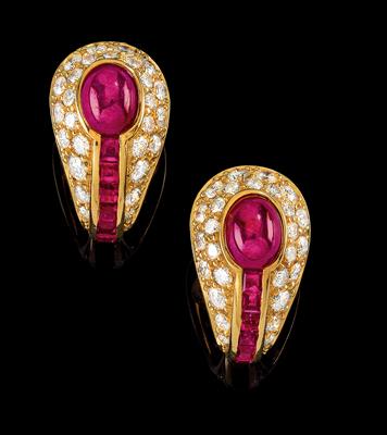 A pair of brilliant and ruby earclips - Jewellery