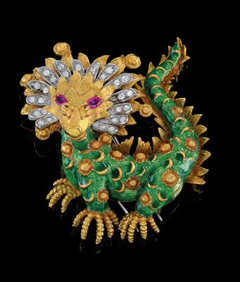 A diamond brooch in the shape of a dragon - Klenoty