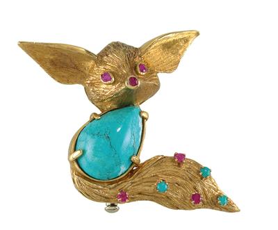 Coloured and gemstone brooch in the shape of a desert fox - Klenoty
