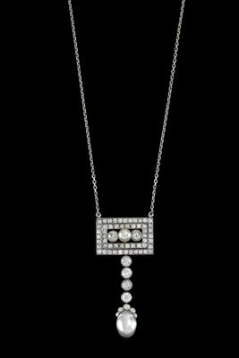 A cultured pearl and old-cut diamond necklace total weight c. 2 ct - Gioielli