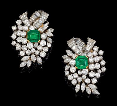 A pair of diamond and emerald ear clips - Jewellery