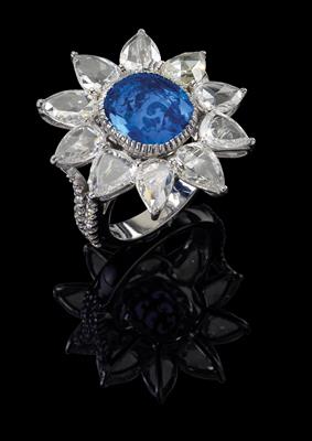 A diamond ring with an untreated sapphire c. 7.90 ct - Klenoty