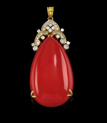 A coral and brilliant pendant - Klenoty