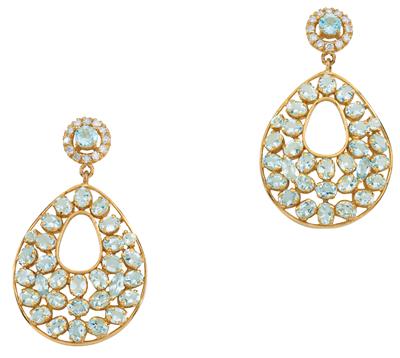 A pair of aquamarine and diamond ear pendants - Klenoty