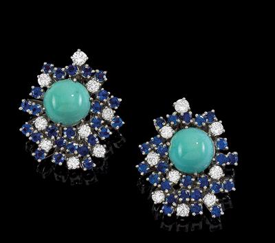 A pair of brilliant and turquois ear clips - Klenoty