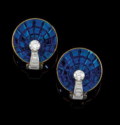 A pair of diamond and sapphire ear clips - Jewellery