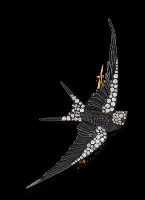 A diamond brooch - Bird, total weight ca. 1,50 ct - Jewellery