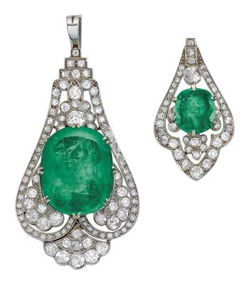 A variable diamond and emerald jewellery set - Klenoty