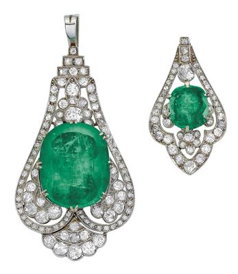 A variable diamond and emerald jewellery set - Jewellery