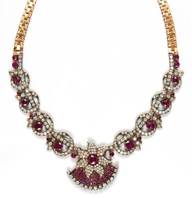 A brilliant necklace with untreated rubies, total weight c. 11 ct - Jewellery