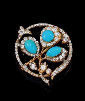 A diamond and turquoise brooch - Klenoty