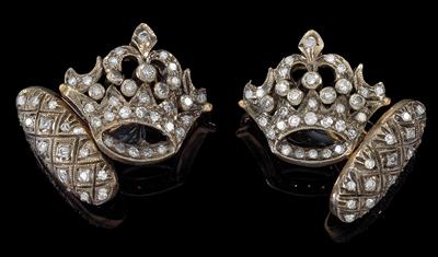 A pair of diamond cufflinks ‘crowns’, total weight c. 1.10 ct - Jewellery