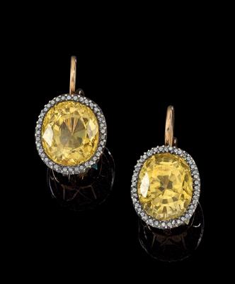 A pair of earrings with untreated yellow sapphires, total weight c. 16.90 ct - Klenoty