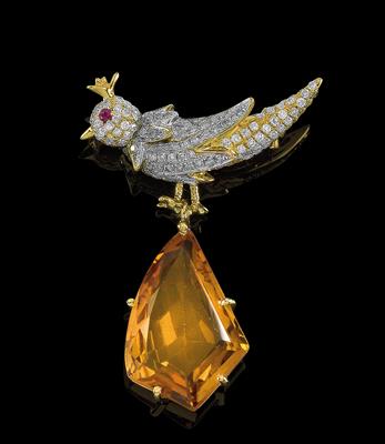 A brilliant and citrine brooch in the shape of a bird - Klenoty