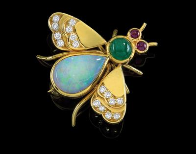 Brillant Opalbrosche Fliege - Juwelen