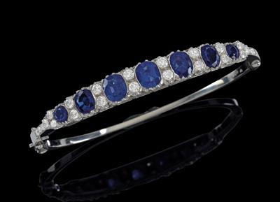 A brilliant cuff bracelet with partly untreated sapphires total weight c. 6.80 ct - Jewellery