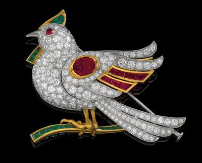 A Chaumet brilliant and ruby brooch in the shape of a pheasant - Jewellery