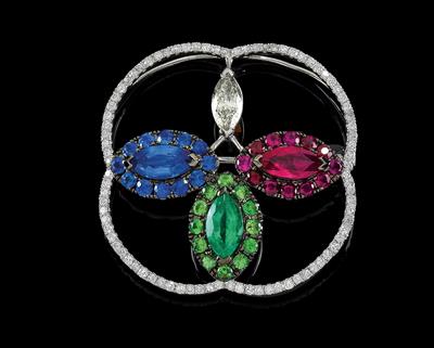 A diamond and coloured stone brooch - Gioielli