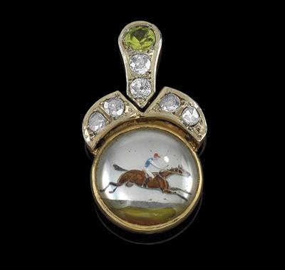 A diamond and peridot pendant in the shape of a jockey - Klenoty