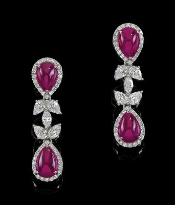 A pair of diamond and ruby ear pendants - Gioielli
