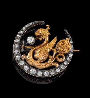 A diamond brooch in the shape of a dragon total weight c. 1 ct - Jewellery