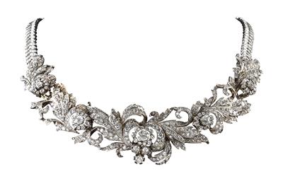 A diamond necklace with a central diadem from an old European aristocratic collection total weight c. 22 ct - Jewellery