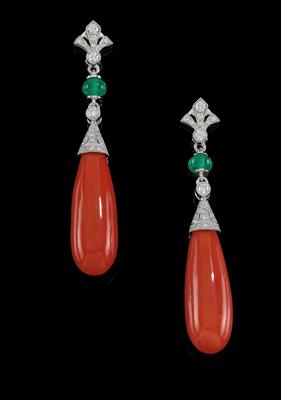 A pair of coral ear pendants - Klenoty