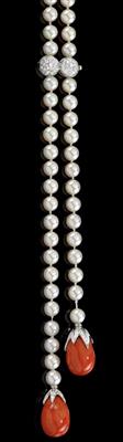 A cultured pearl and coral necklace - Gioielli