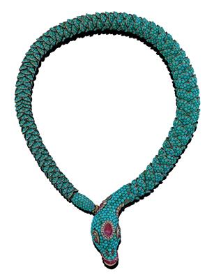 A turquoise necklace in the shape of a snake - Klenoty