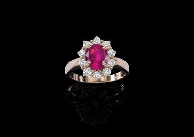 A brilliant ring with untreated Burmese ruby 1.85 ct - Klenoty