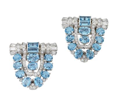 A pair of diamond and aquamarine clothes clips - Jewellery