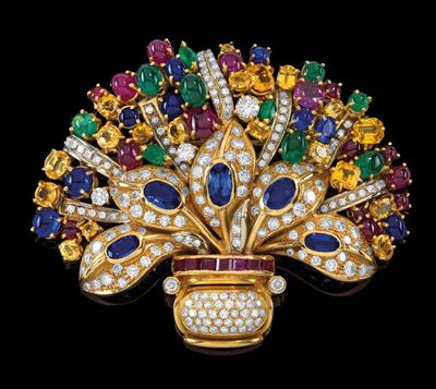 A brilliant and coloured stone brooch by Moroni - Jewellery