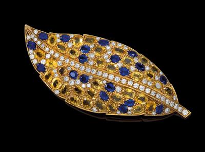A sapphire and brilliant leaf brooch by Moroni - Jewellery