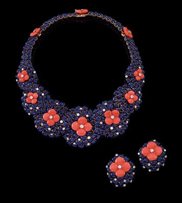 A sapphire and coral jewellery set - Klenoty