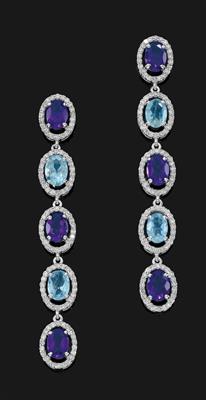 A pair of aquamarine and amethyst pendant ear studs - Klenoty
