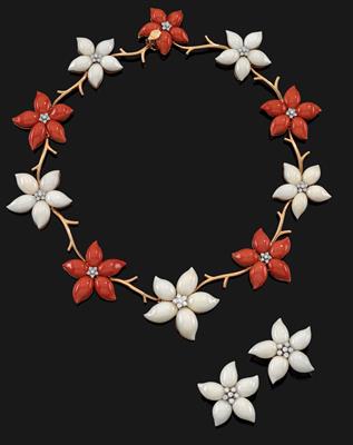A brilliant and coral jewellery set - Klenoty