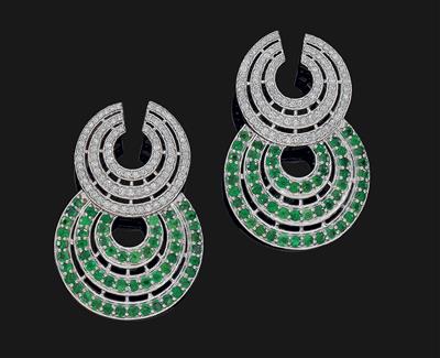 A pair of brilliant and tsavorite pendant ear studs - Klenoty