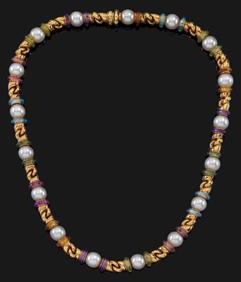 A Gancio gemstone and cultured pearl necklace by Bulgari - Gioielli