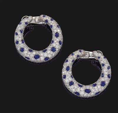 A pair of Panthère diamond and sapphire ear clips by Cartier - Gioielli